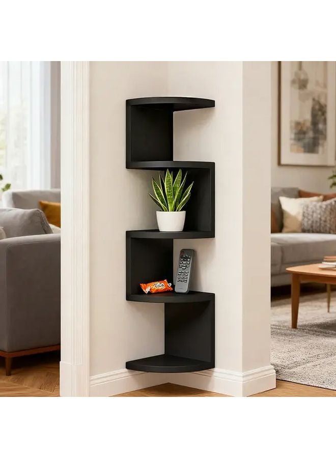Black Five Tier Wall Mounted Floating Shelf For Living Room Bedroom Bathroom - Image 3